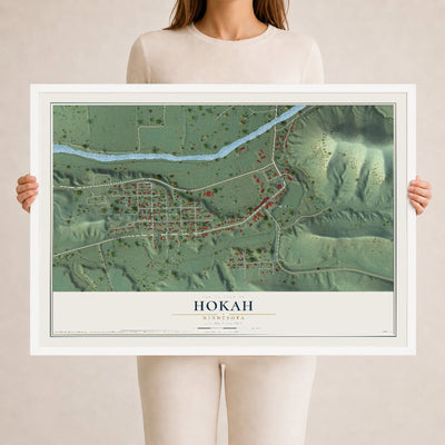Map of Hokah, Minnesota, 24 x 36 inch print in a white wood frame