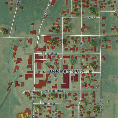 Close-up of the map of Holdingford, Minnesota print showing street and building detail