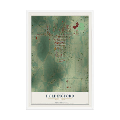 Map of Holdingford, Minnesota, 12 x 18 inch print in a white wood frame