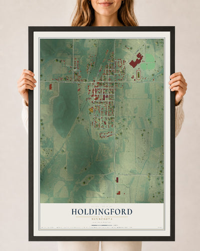 Map of Holdingford, Minnesota, 24 x 36 inch print in a black wood frame