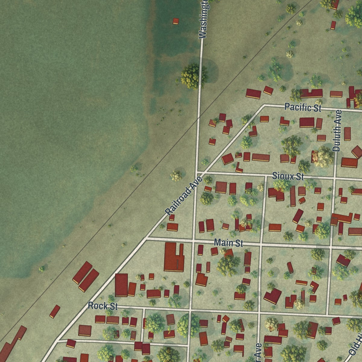 Close-up of the map of Holland, Minnesota print showing street and building detail