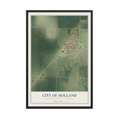 Map of Holland, Minnesota, 12 x 18 inch print in a black wood frame