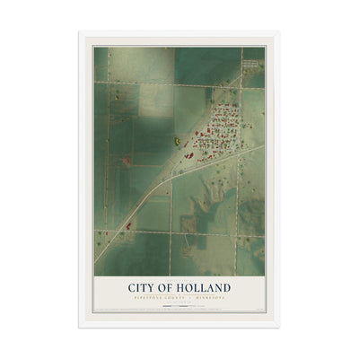 Map of Holland, Minnesota, 12 x 18 inch print in a white wood frame