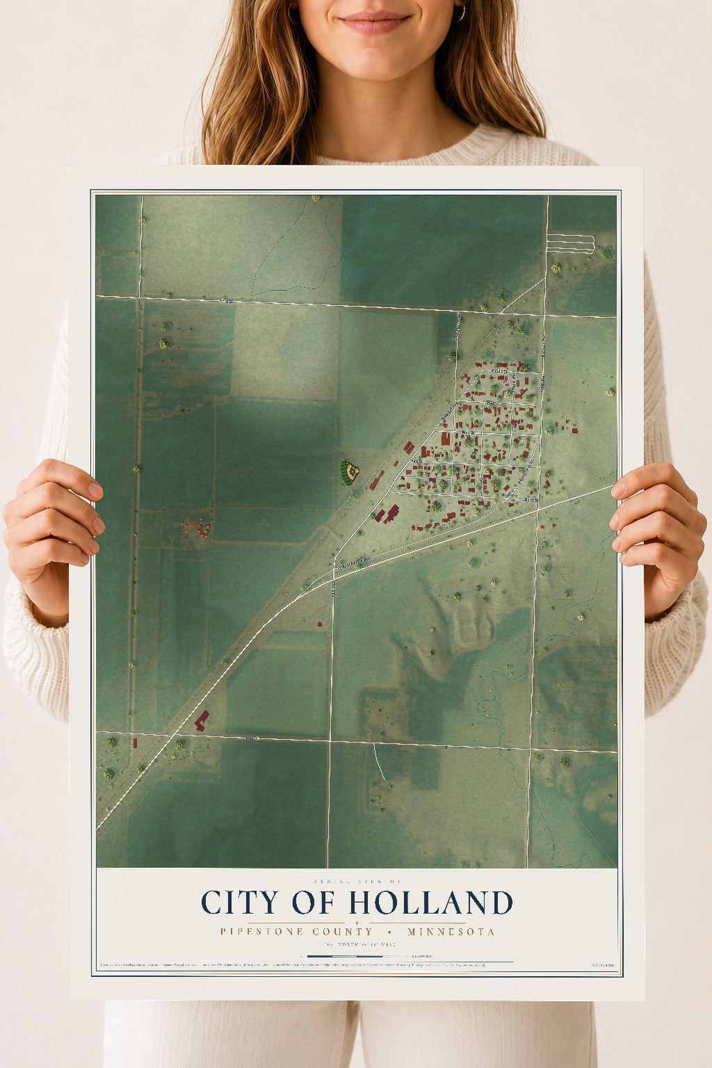 Map of Holland, Minnesota, 18 x 24 inch unframed archival matte print