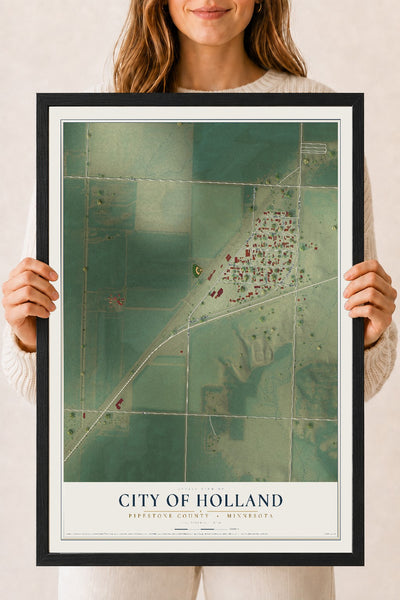 Map of Holland, Minnesota, 18 x 24 inch print in a black wood frame