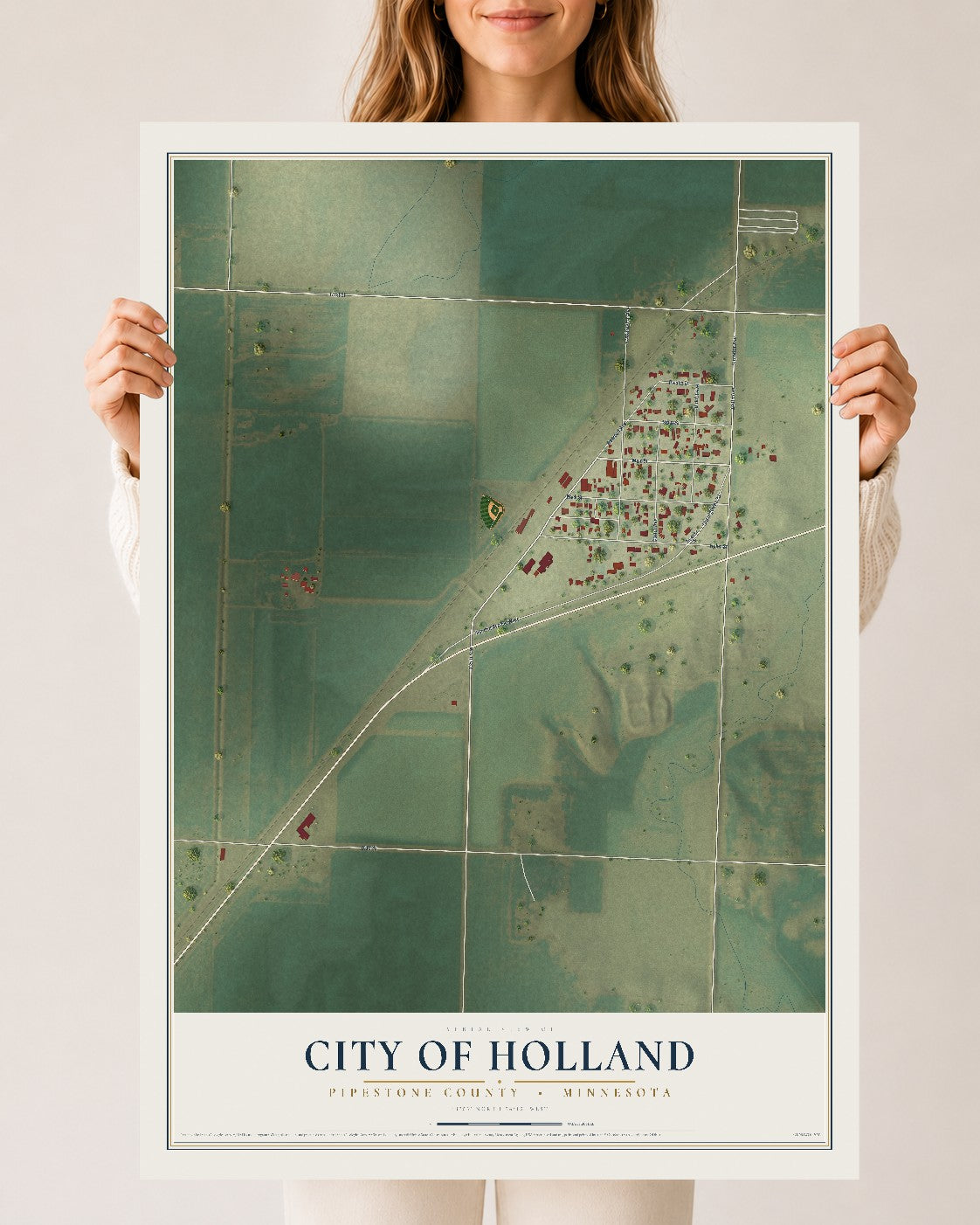 Map of Holland, Minnesota, 24 x 36 inch unframed archival matte print