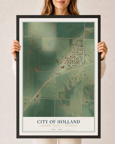 Map of Holland, Minnesota, 24 x 36 inch print in a black wood frame