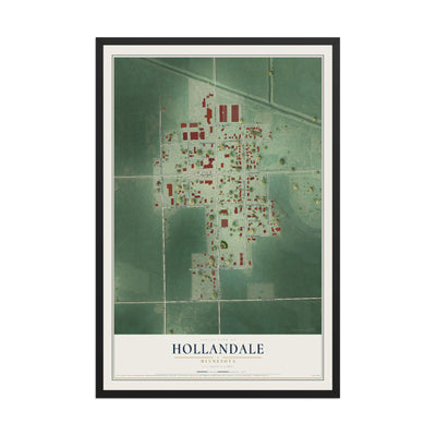 Map of Hollandale, Minnesota, 12 x 18 inch print in a black wood frame