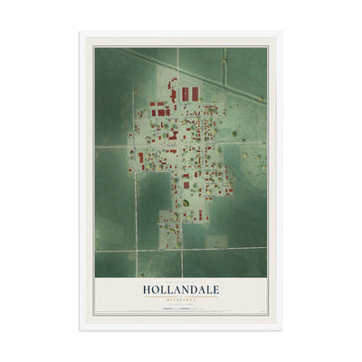 Map of Hollandale, Minnesota, 12 x 18 inch print in a white wood frame