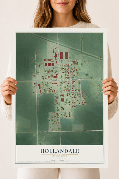 Map of Hollandale, Minnesota, 18 x 24 inch unframed archival matte print