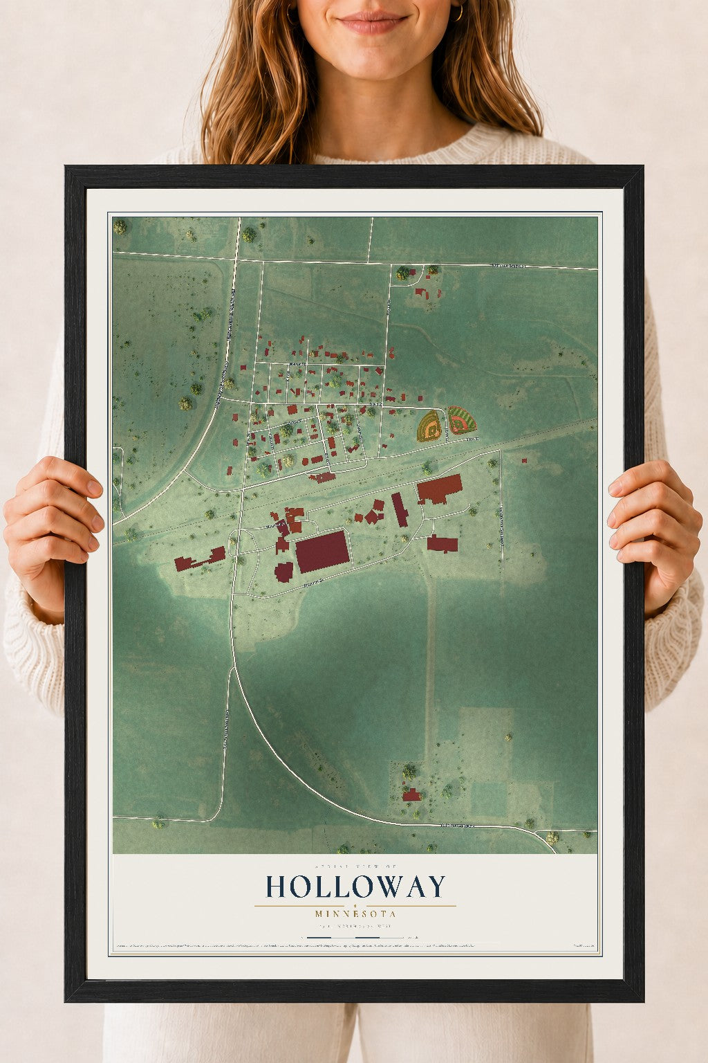 Map of Holloway, Minnesota, 18 x 24 inch print in a black wood frame