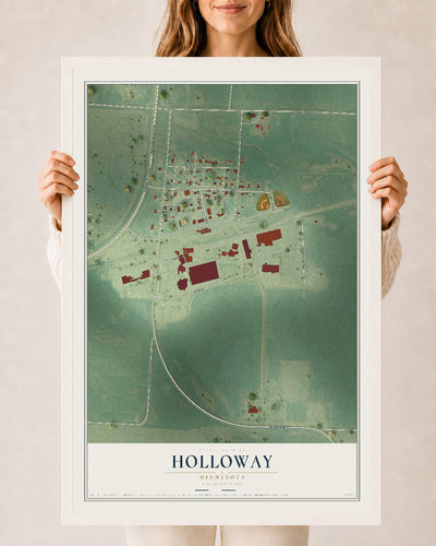 Map of Holloway, Minnesota, 24 x 36 inch print in a white wood frame