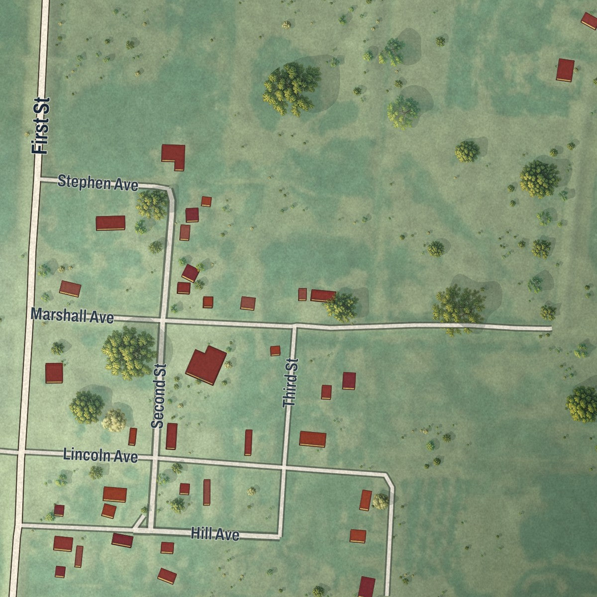 Close-up of the map of Holt, Minnesota print showing street and building detail