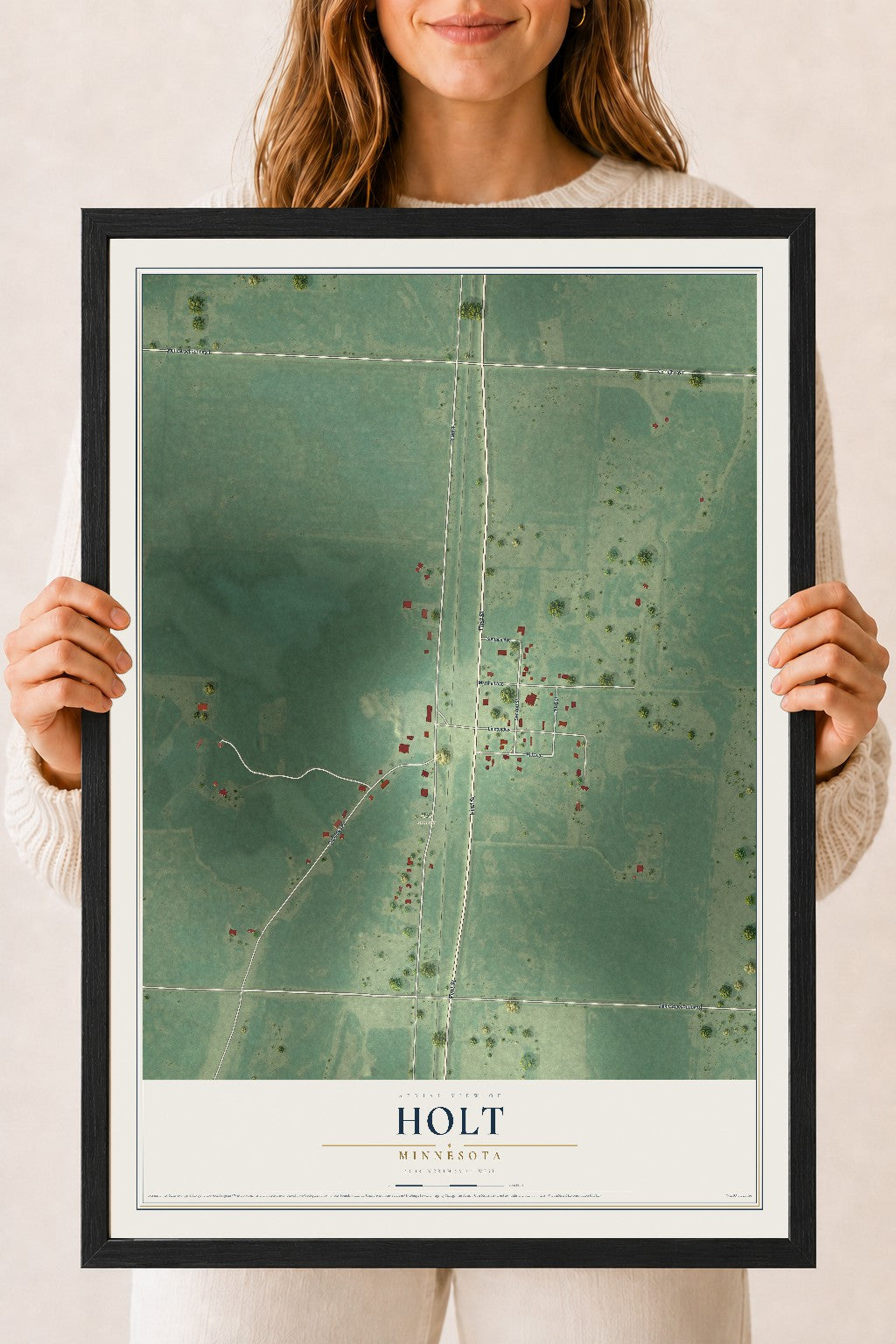 Map of Holt, Minnesota, 18 x 24 inch print in a black wood frame