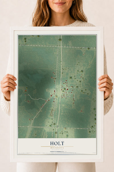 Map of Holt, Minnesota, 18 x 24 inch print in a white wood frame