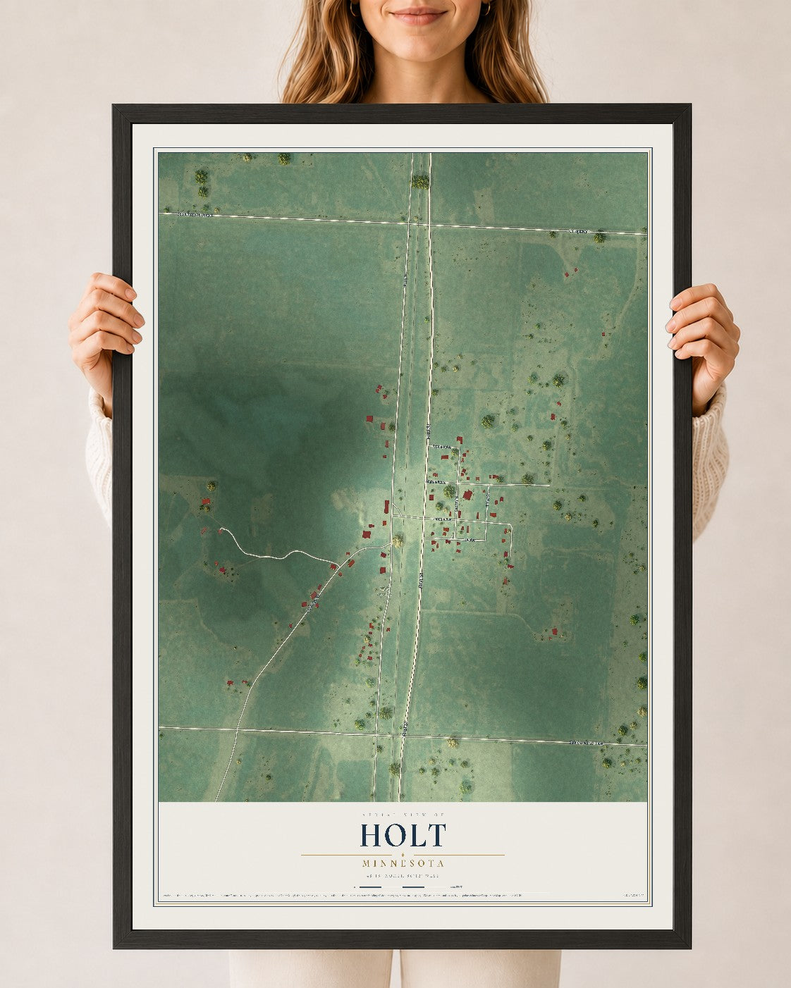 Map of Holt, Minnesota, 24 x 36 inch print in a black wood frame