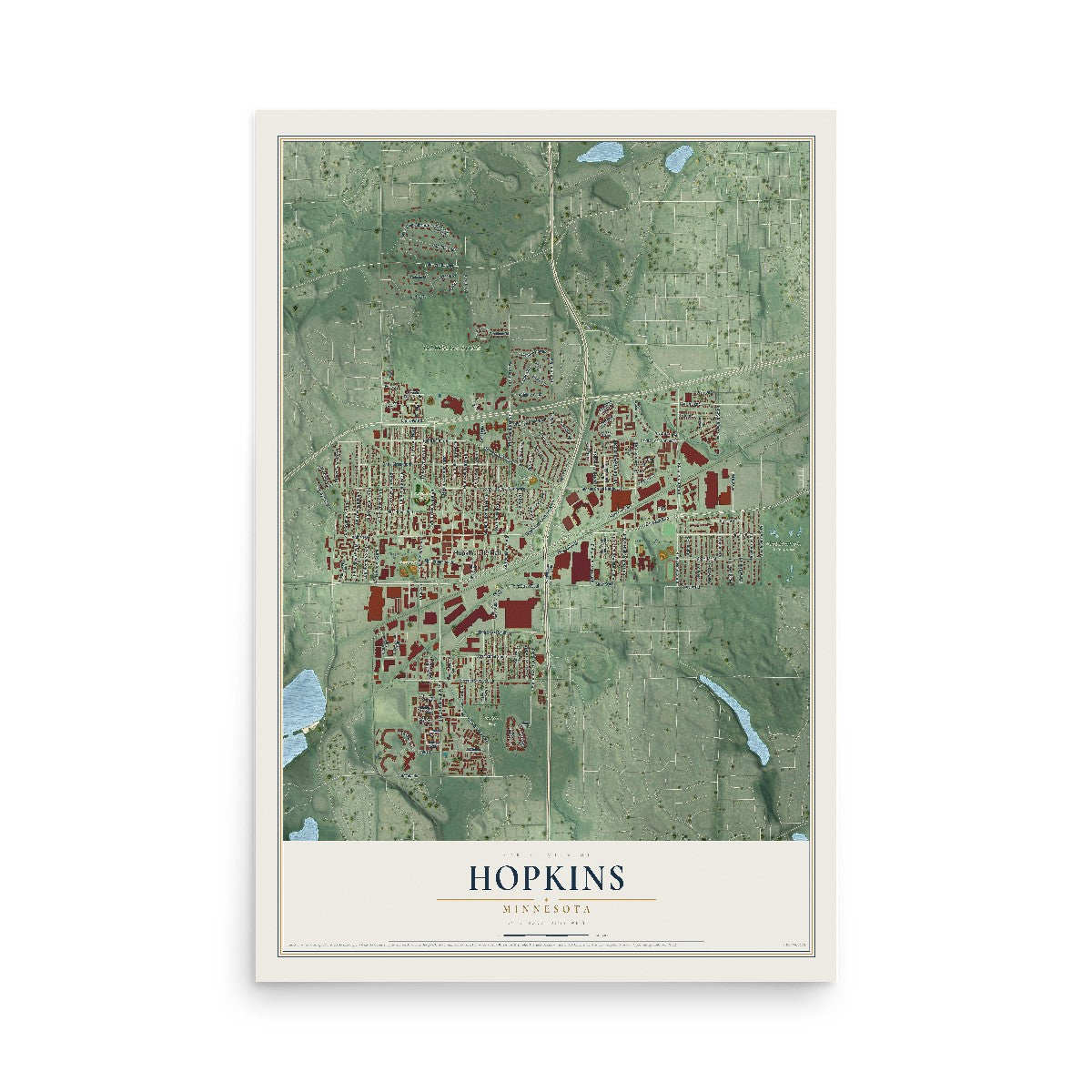 Map of Hopkins, Minnesota, 12 x 18 inch unframed archival matte print