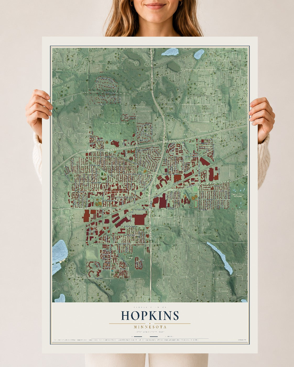 Map of Hopkins, Minnesota, 24 x 36 inch unframed archival matte print