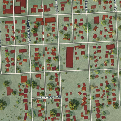 Close-up of the map of Houston, Minnesota print showing street and building detail