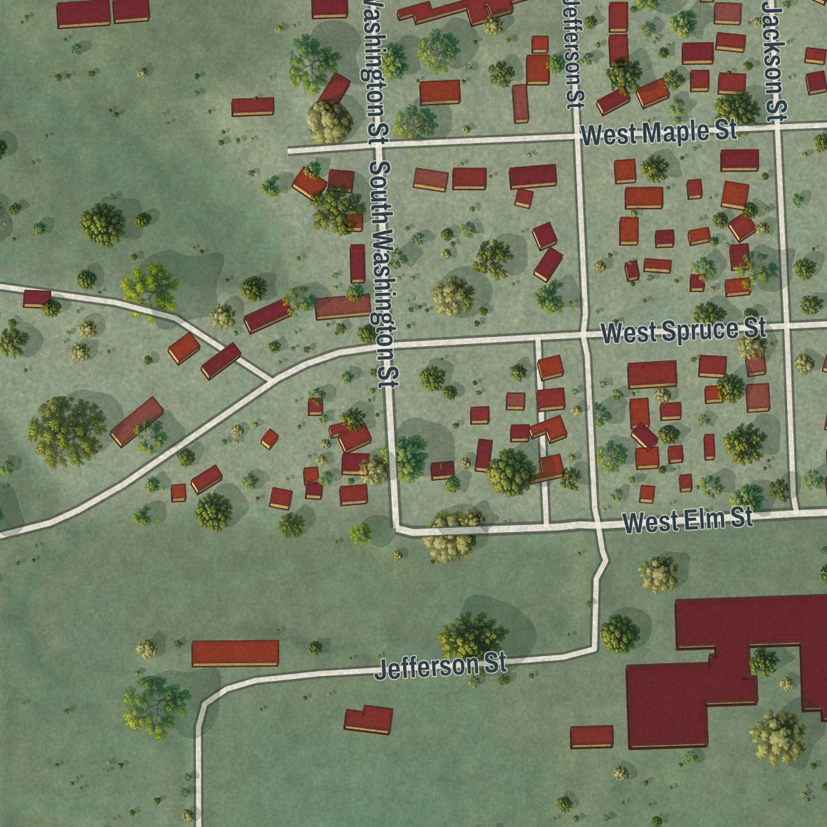 Second close-up of the map of Houston, Minnesota print showing more streets and buildings