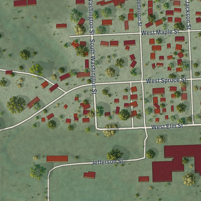 Second close-up of the map of Houston, Minnesota print showing more streets and buildings
