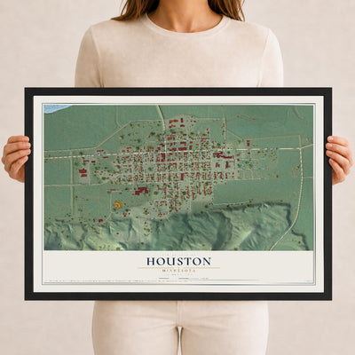 Map of Houston, Minnesota, 12 x 18 inch print in a black wood frame