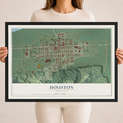 Map of Houston, Minnesota, 18 x 24 inch print in a black wood frame
