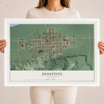 Map of Houston, Minnesota, 18 x 24 inch print in a white wood frame