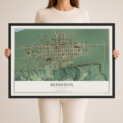 Map of Houston, Minnesota, 24 x 36 inch print in a black wood frame