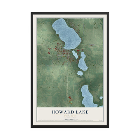 Map of Howard Lake, Minnesota, 12 x 18 inch print in a black wood frame