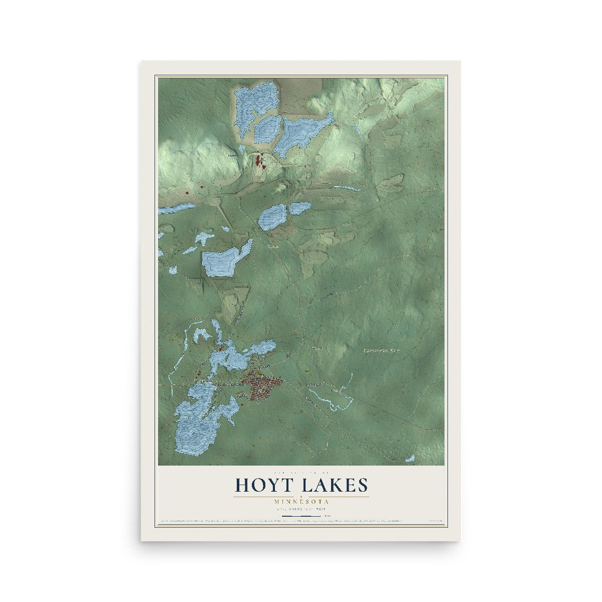 Map of Hoyt Lakes, Minnesota, 12 x 18 inch unframed archival matte print