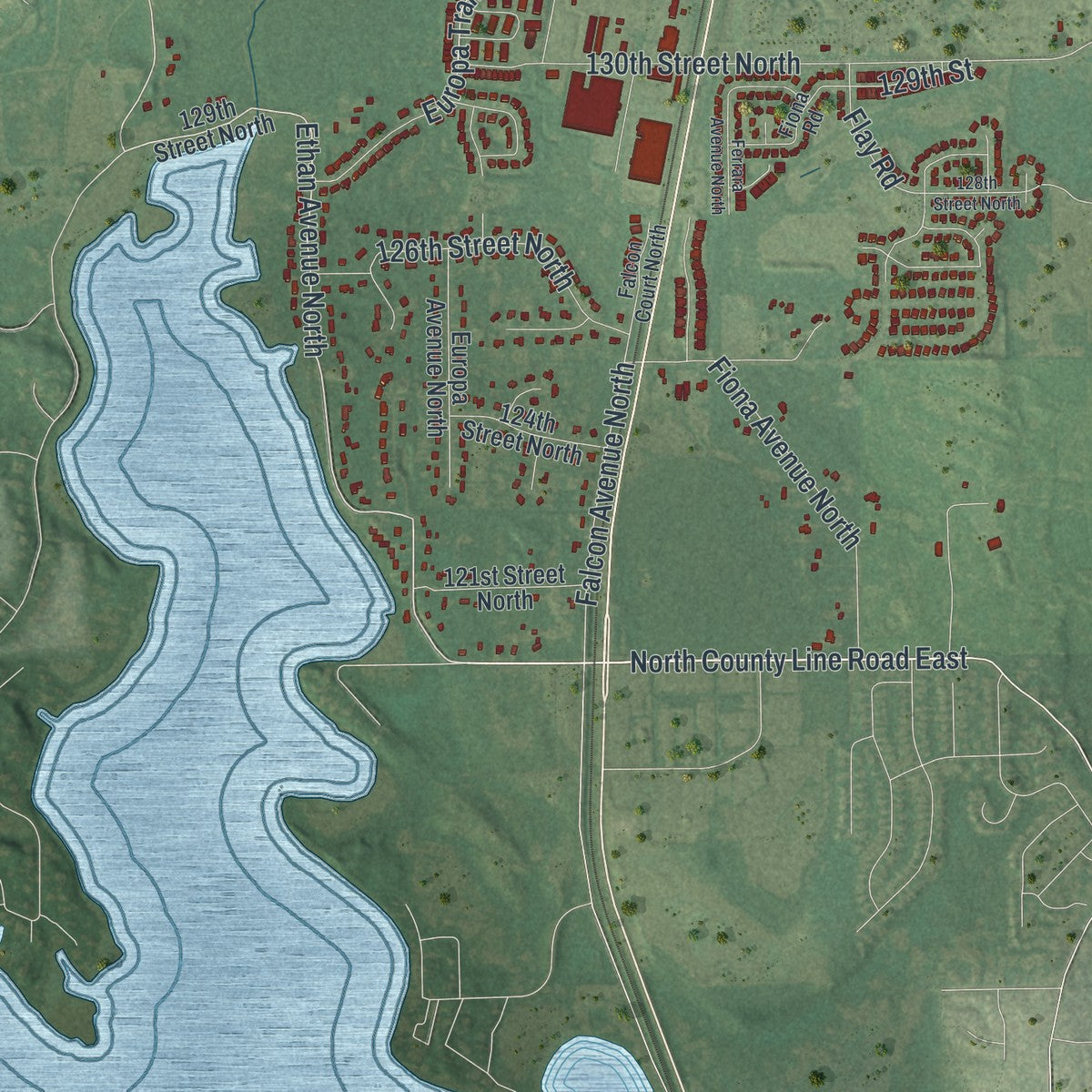 Second close-up of the map of Hugo, Minnesota print showing more streets and buildings