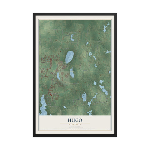 Map of Hugo, Minnesota, 12 x 18 inch print in a black wood frame