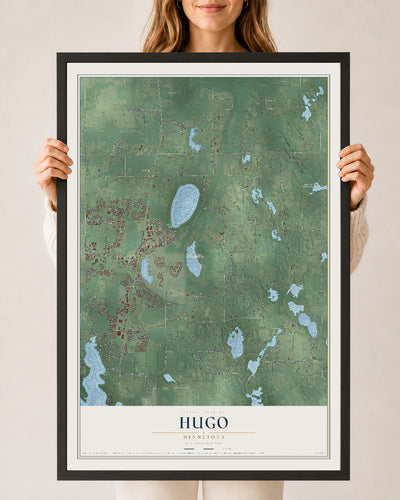 Map of Hugo, Minnesota, 24 x 36 inch print in a black wood frame