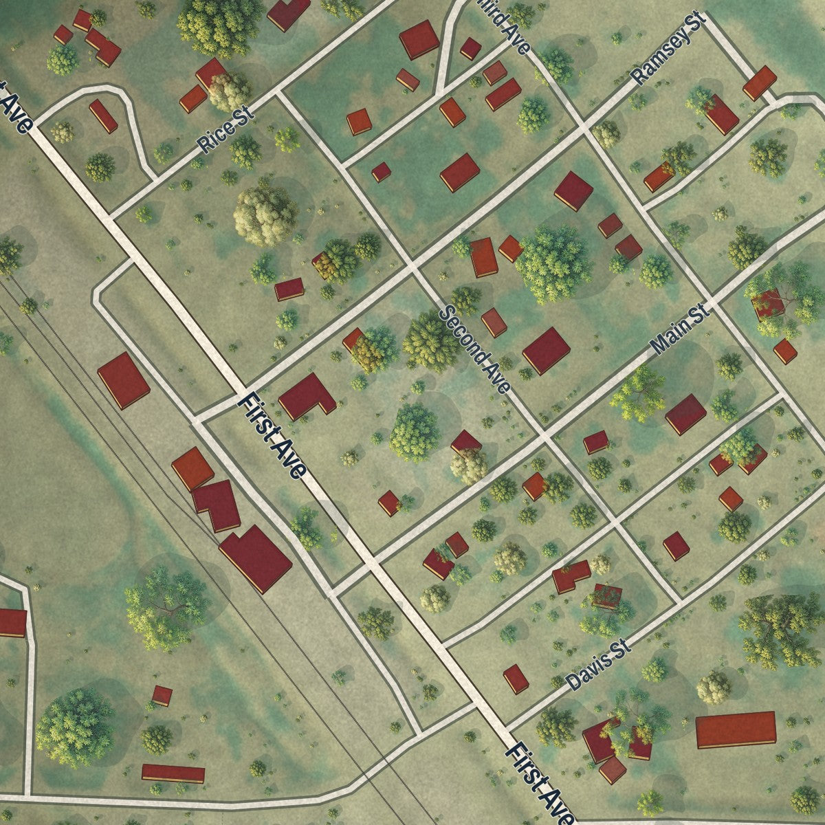 Close-up of the map of Humboldt, Minnesota print showing street and building detail