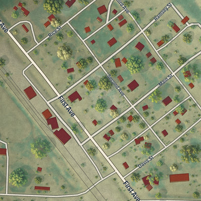 Close-up of the map of Humboldt, Minnesota print showing street and building detail