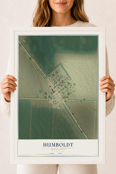 Map of Humboldt, Minnesota, 18 x 24 inch print in a white wood frame