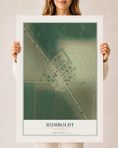 Map of Humboldt, Minnesota, 24 x 36 inch print in a white wood frame