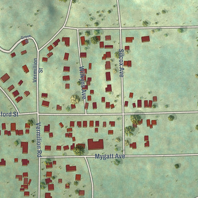 Close-up of the map of Hunters Park, Minnesota print showing street and building detail