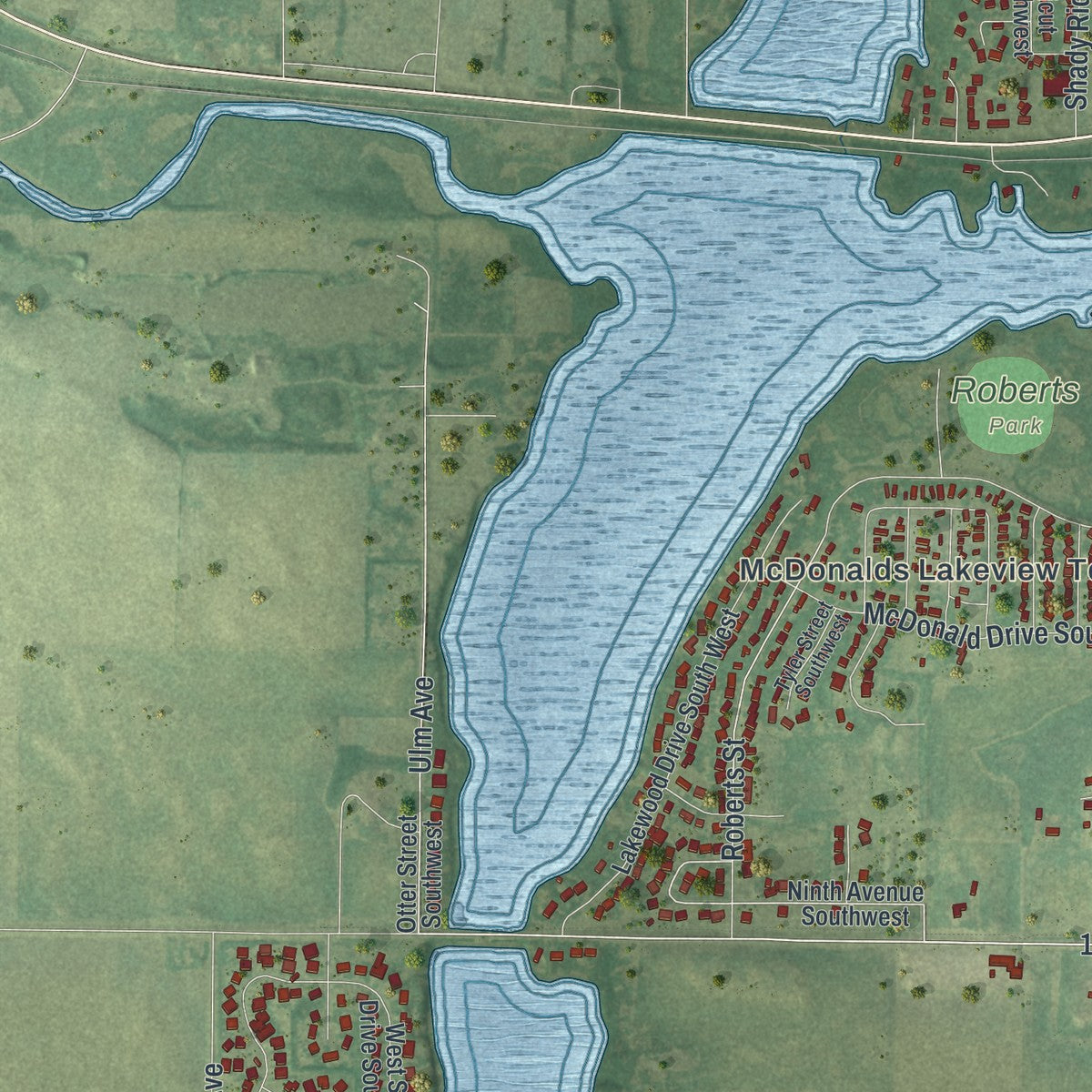 Second close-up of the map of Hutchinson, Minnesota print showing more streets and buildings