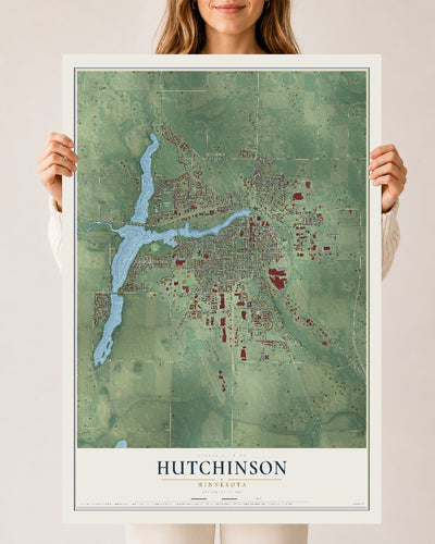 Map of Hutchinson, Minnesota, 24 x 36 inch unframed archival matte print