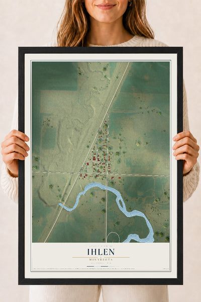 Map of Ihlen, Minnesota, 18 x 24 inch print in a black wood frame