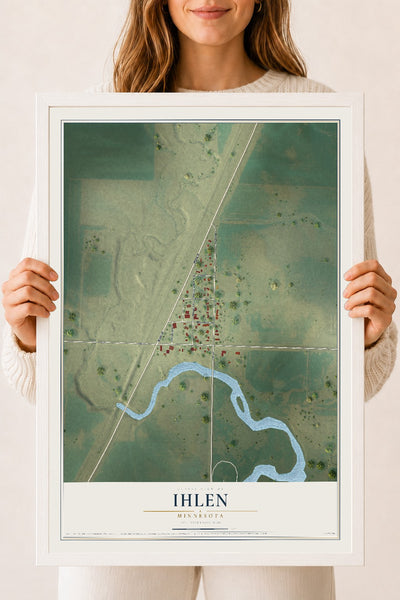 Map of Ihlen, Minnesota, 18 x 24 inch print in a white wood frame