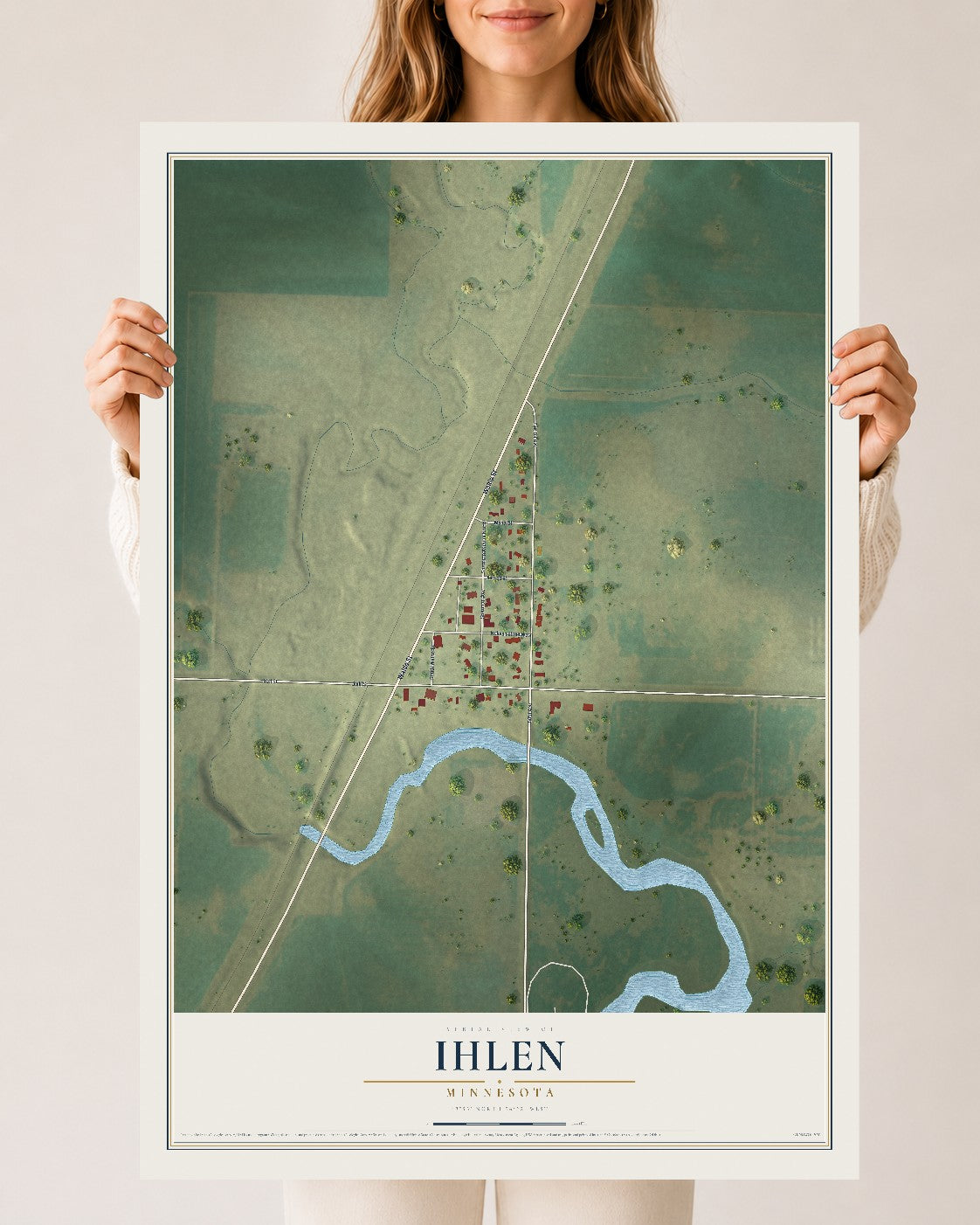 Map of Ihlen, Minnesota, 24 x 36 inch unframed archival matte print