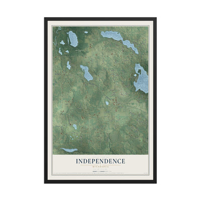 Map of Independence, Minnesota, 12 x 18 inch print in a black wood frame