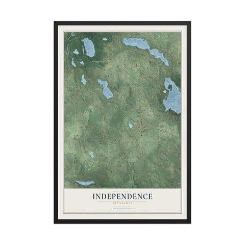 Map of Independence, Minnesota, 12 x 18 inch print in a black wood frame