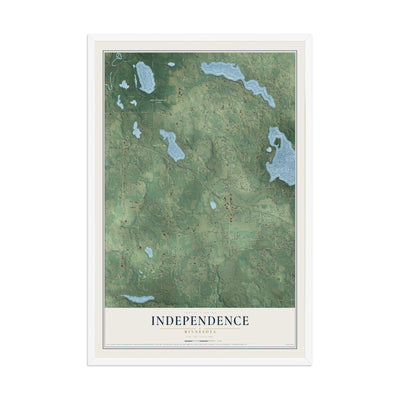 Map of Independence, Minnesota, 12 x 18 inch print in a white wood frame