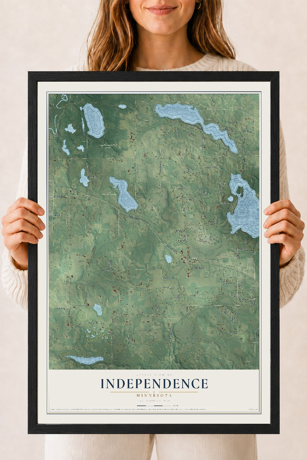 Map of Independence, Minnesota, 18 x 24 inch print in a black wood frame