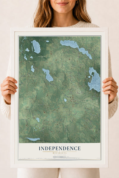 Map of Independence, Minnesota, 18 x 24 inch print in a white wood frame