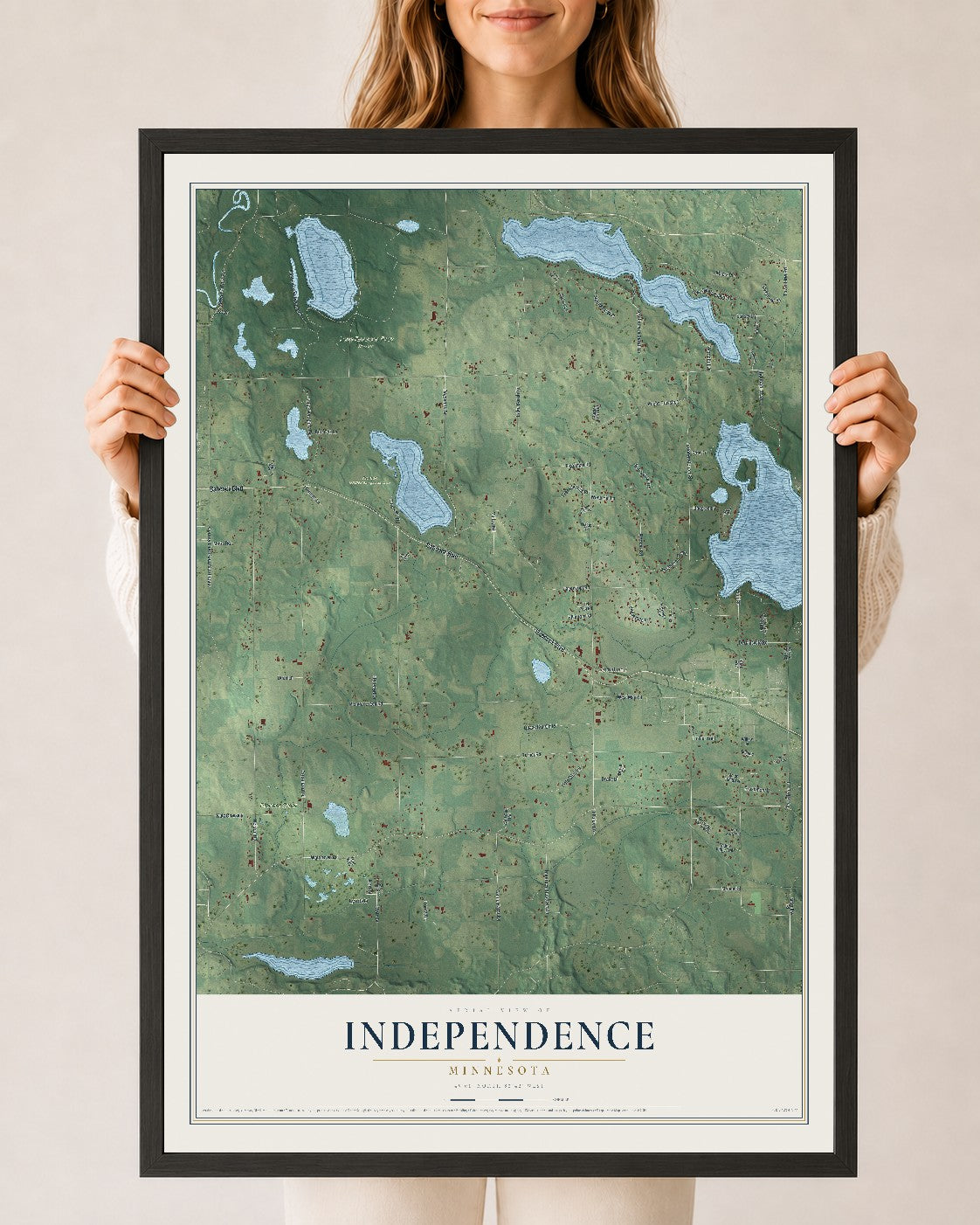 Map of Independence, Minnesota, 24 x 36 inch print in a black wood frame